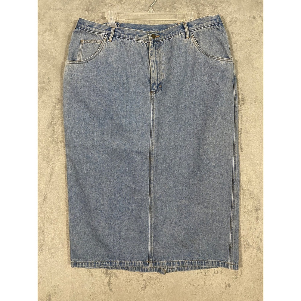 Elisabeth Liz Claiborne Denim Skirt Sz 20 Blue Midi Straight Elastic Back Modest